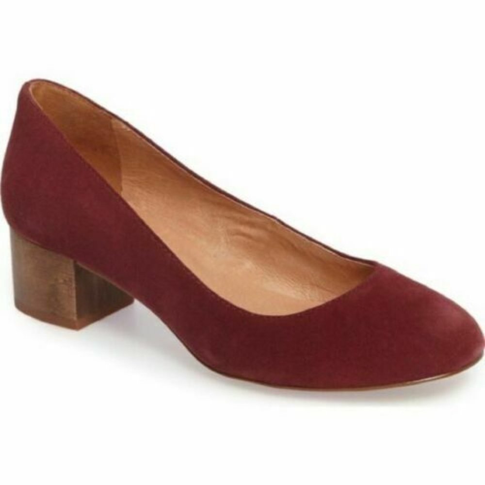 MADEWELL Burgundy Suede Ella Low Heel Pumps S